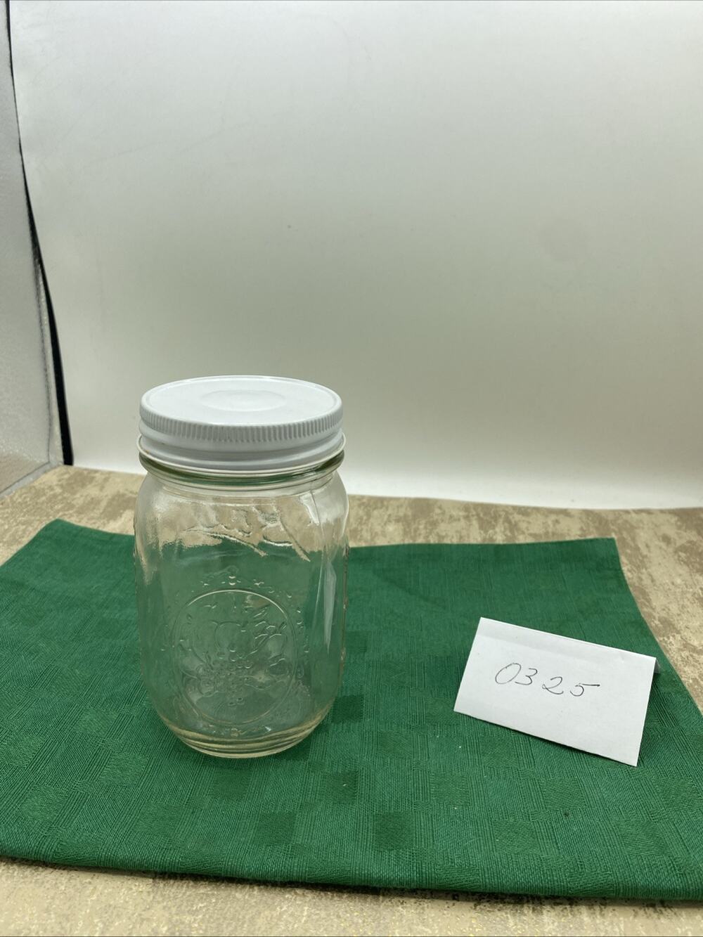 Vtg Embossed Fruit Mason Clear Sculptured Glass Jar Genuine Ball & Lid 5.25” T